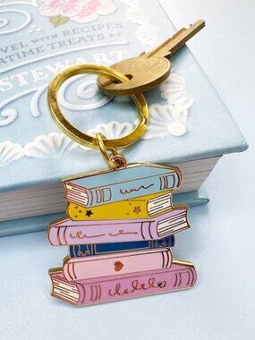 NWT ~ Streamline Imagined's Book Stack Gold Plated Enamel Keychain